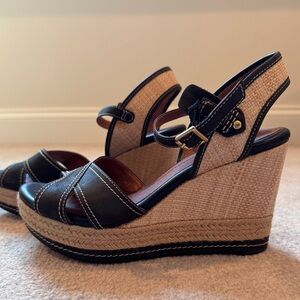 Clarks Indigo Amelia Air Wedge Sandals Black Leather Size 8